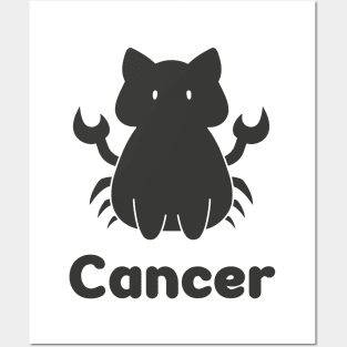 Cancer Cat Zodiac Sign with Text (Black and White) Posters and Art